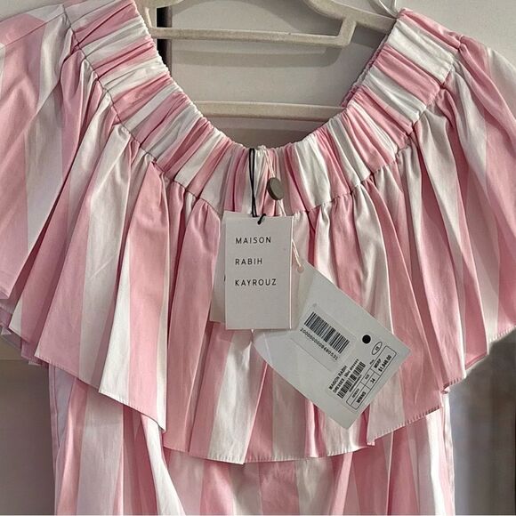 Maison Rabih Kayrouz Light Pink striped off-shoulder dress NWT XS $1946 - Picture 6 of 6